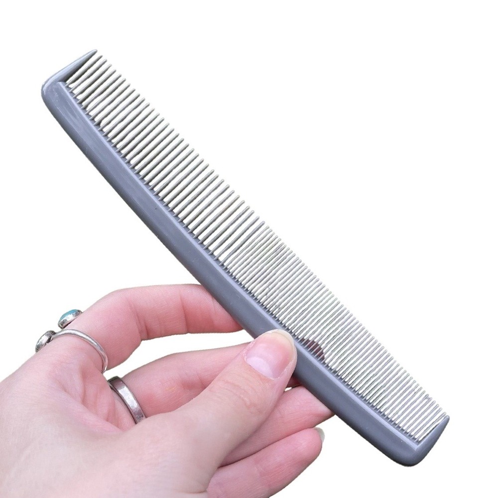 Vintage Grey Silver Plastic Hair Comb Made in USA‎ Wide Purse Pocket Unbreakable